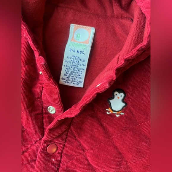 Vintage 90s baby 2 piece Red Quilted Corduroy Penguin Outfit : Jacket + Pants - Picture 2 of 16